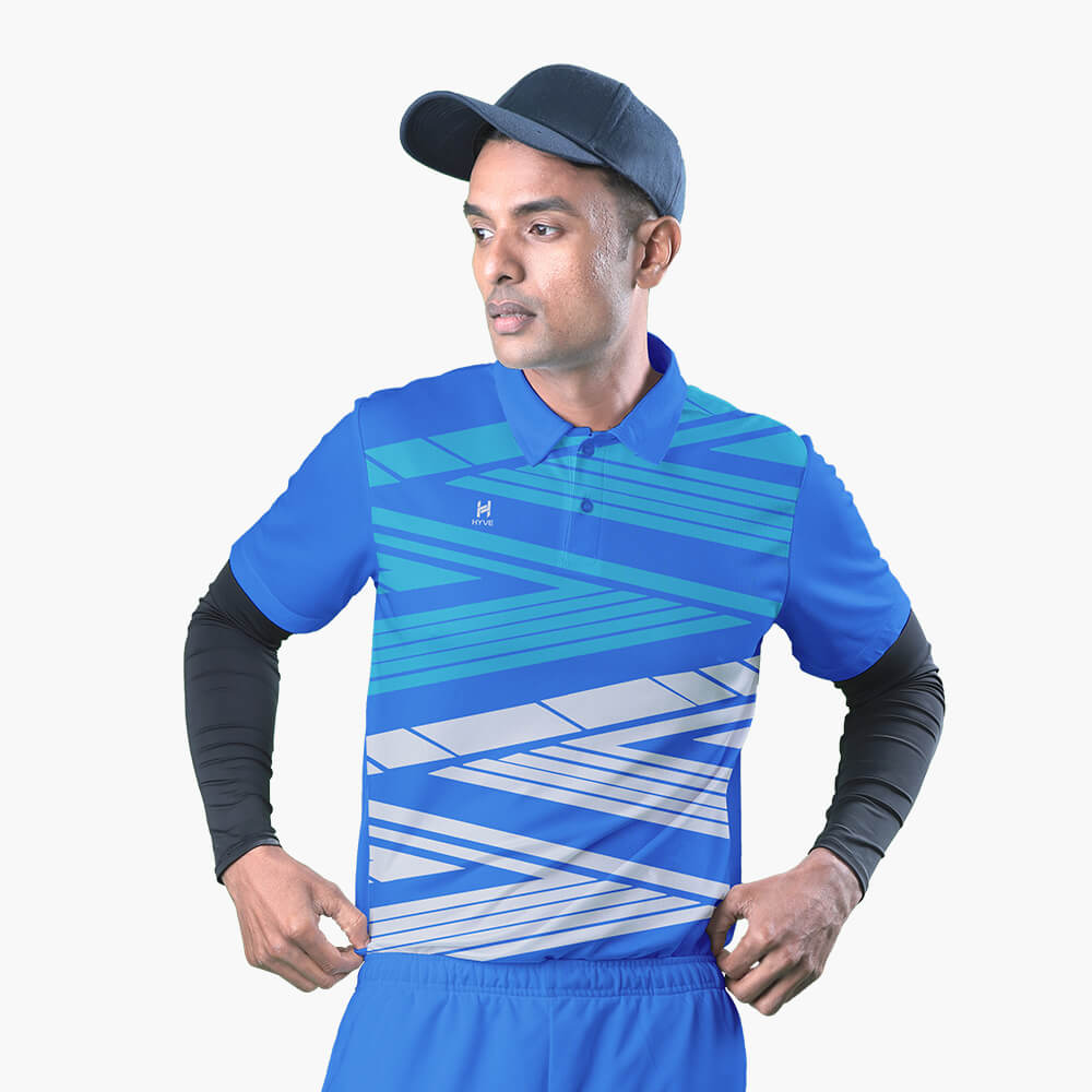 Order Online Hyve Hawk-Eye Blue Custom Cricket Polo Jersey for Men